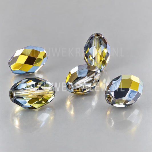 Fire Polished facet kralen ovaal 14 mm x 9 mm Crystal half Silver AB van Preciosa uit Tsjechië