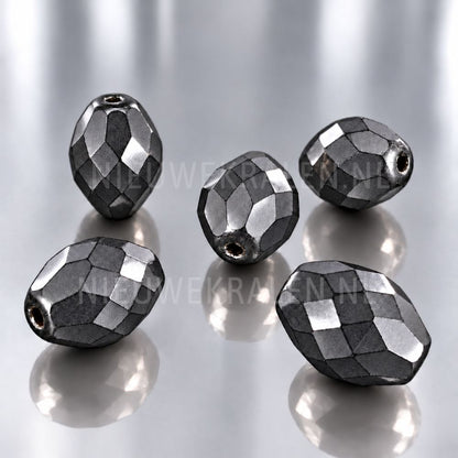 Fire Polished facet kralen ovaal 15 mm x 11 mm antraciet van Preciosa uit Tsjechië