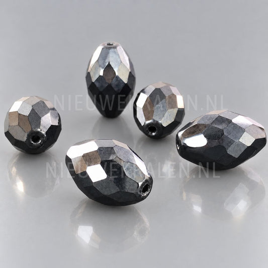 Fire Polished facet kralen ovaal 18 mm x 12 mm antraciet van Preciosa uit Tsjechië