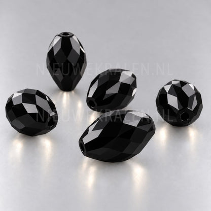 Fire Polished facet kralen ovaal 18 mm x 12 mm zwart van Preciosa uit Tsjechië