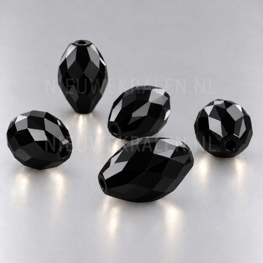 Fire Polished facet kralen ovaal 18 mm x 12 mm zwart van Preciosa uit Tsjechië
