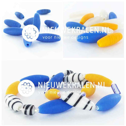 Inspiratie sieraden maken met ovale glaskralen mat blauw 22×8mm