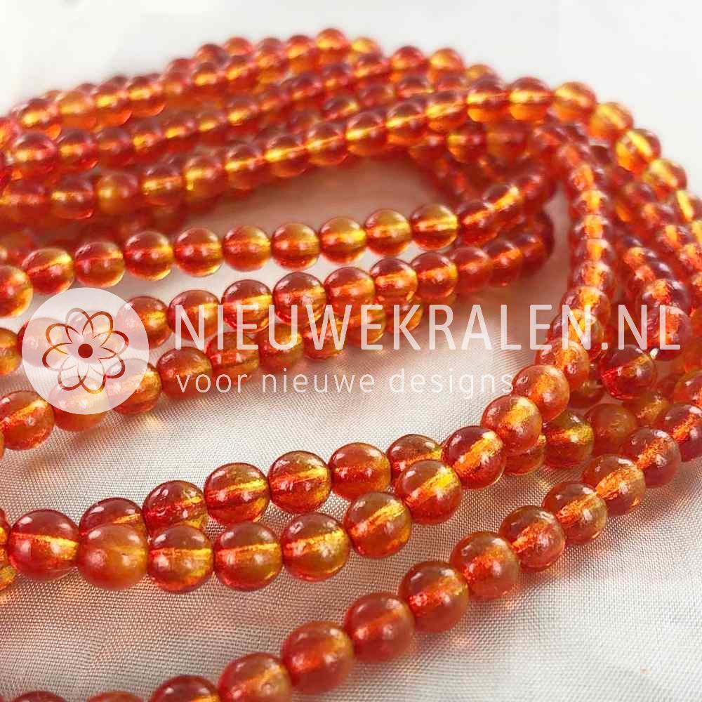 Glaskralen rond oranje-rood 6 mm met matte en glanzende afwerking
