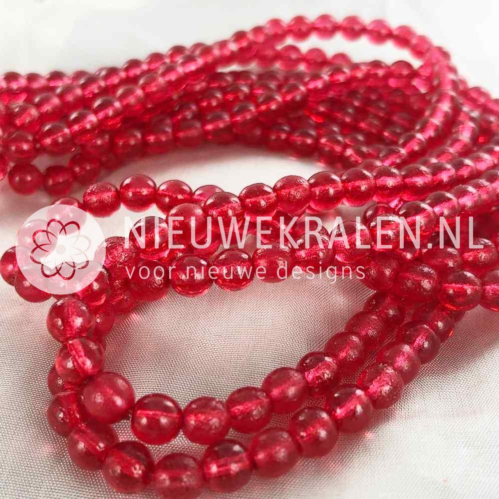 Glaskralen rond rood mat/glans 6 mm met karakteristieke afwerking