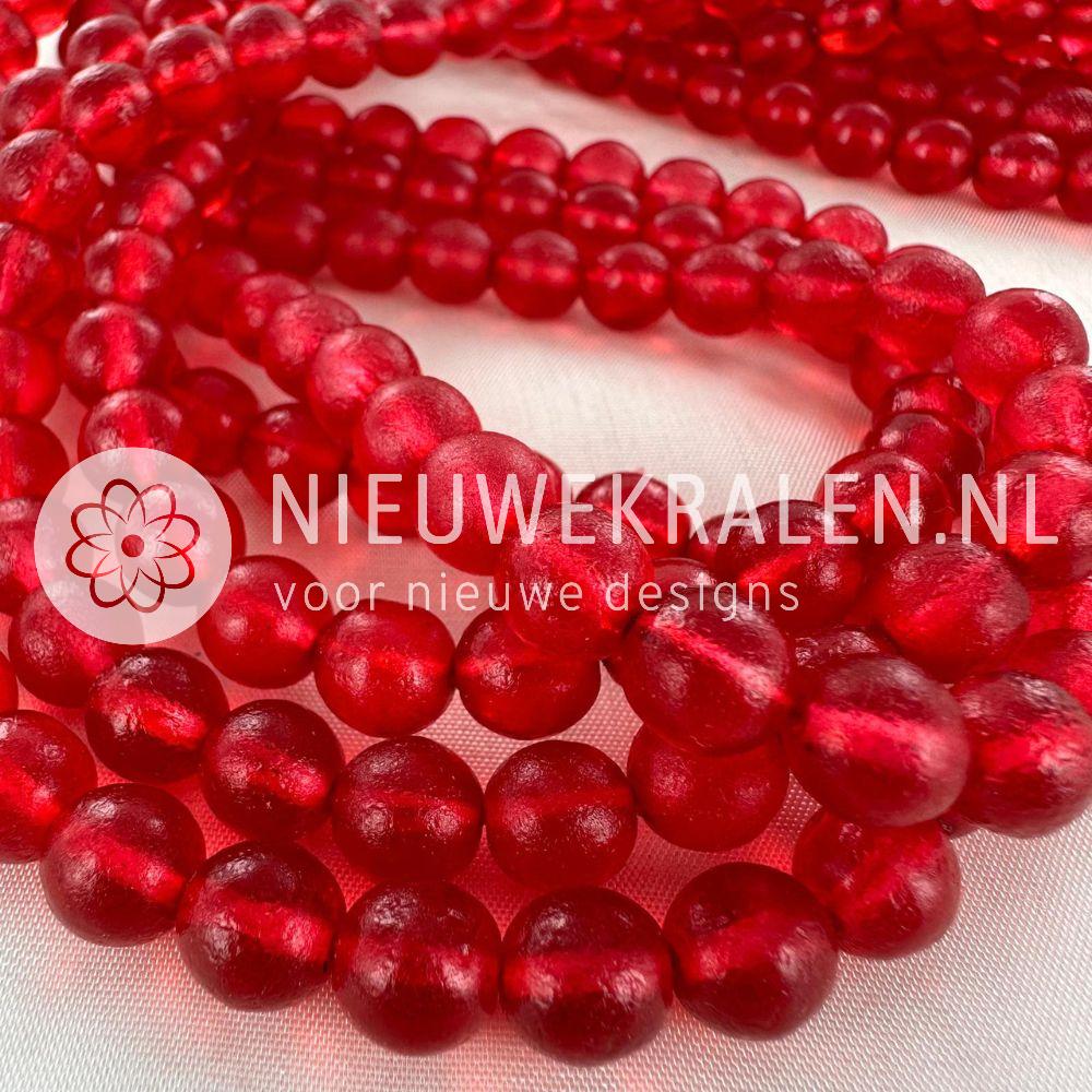Glaskralen rond rood mat/glans 8 mm met karakteristieke afwerking