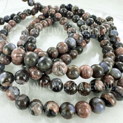 Glaucophane natuursteen kralen rond 6 mm met grijstinten en bruine, blauwe, groene en subtiele roze nuances