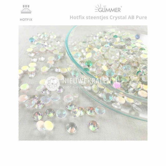 Glimmer hotfix steentjes SS20 in de kleur Crystal AB Pure transparant met vaste lijmlaag