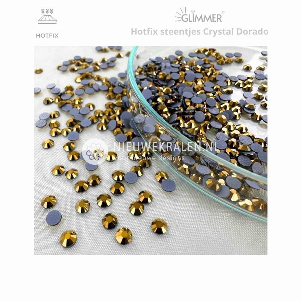 Glimmer hotfix steentjes SS16 in de kleur Crystal Dorado met vaste lijmlaag