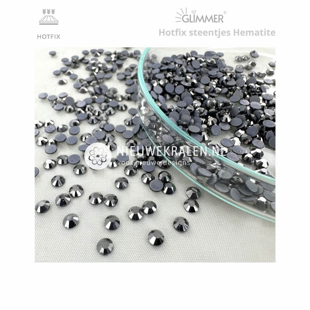 Glimmer hotfix steentjes SS16 in de kleur Crystal Hematite met vaste lijmlaag
