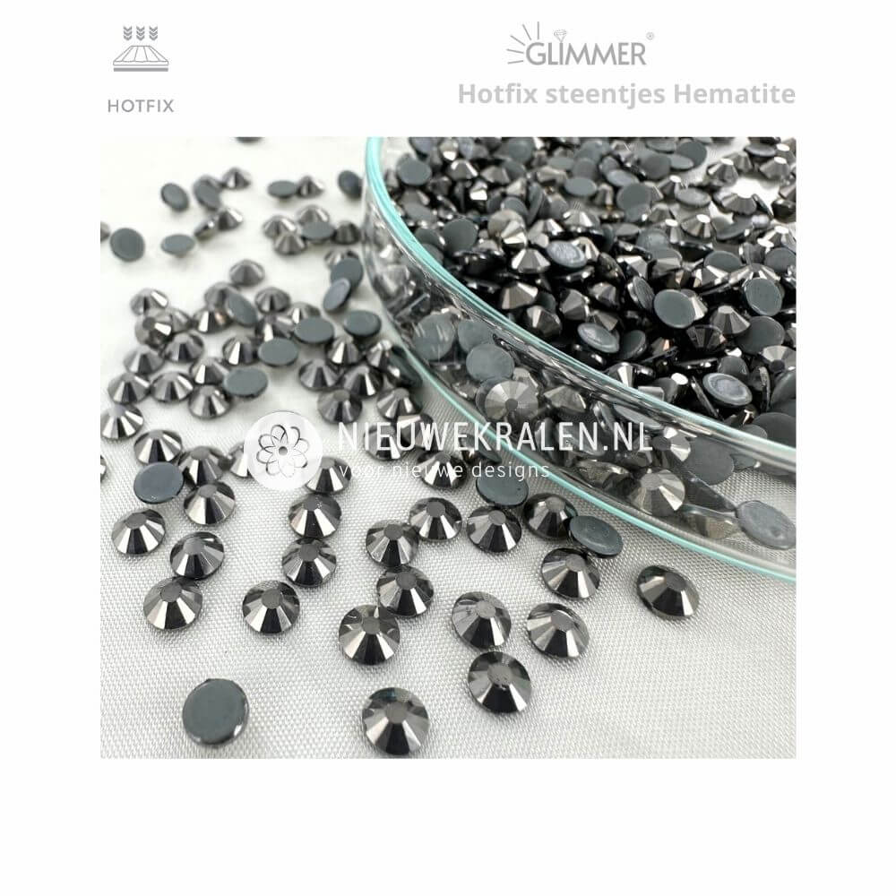 Glimmer hotfix steentjes SS20 in de kleur Crystal Hematite met vaste lijmlaag