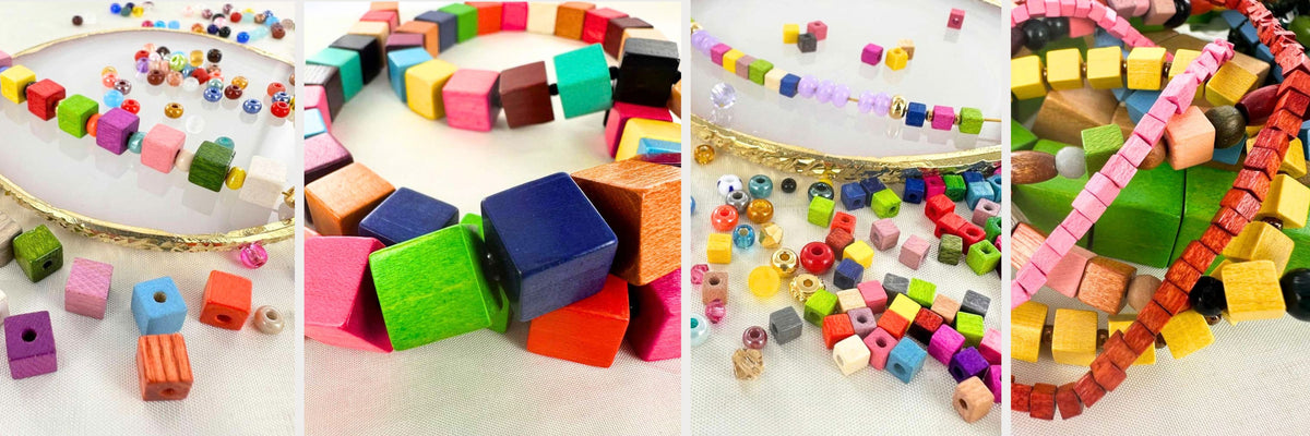 Houten vierkant kubus kralen in verschillende maten en kleuren voor sieraden maken