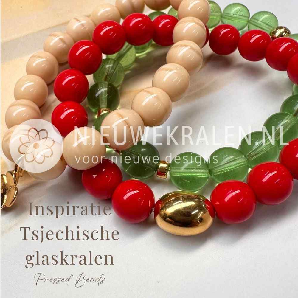 Inspiratie armbanden maken met Tsjechische glaskralen rond 10mm – pressed beads