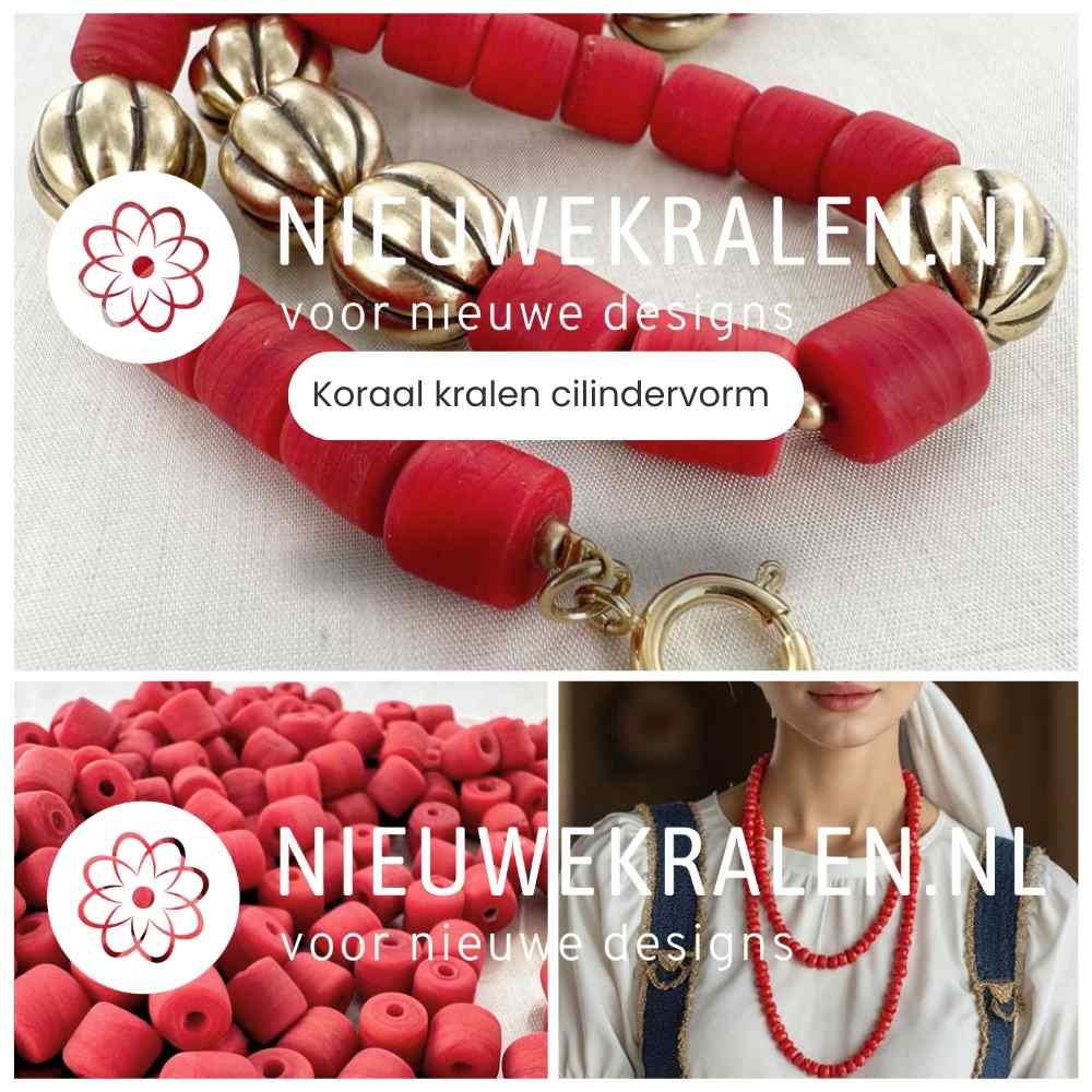 Koraal kralen cilindervorm in de kleur rood in diverse maten - inspiratie sieraden maken | Nieuwekralen.nl