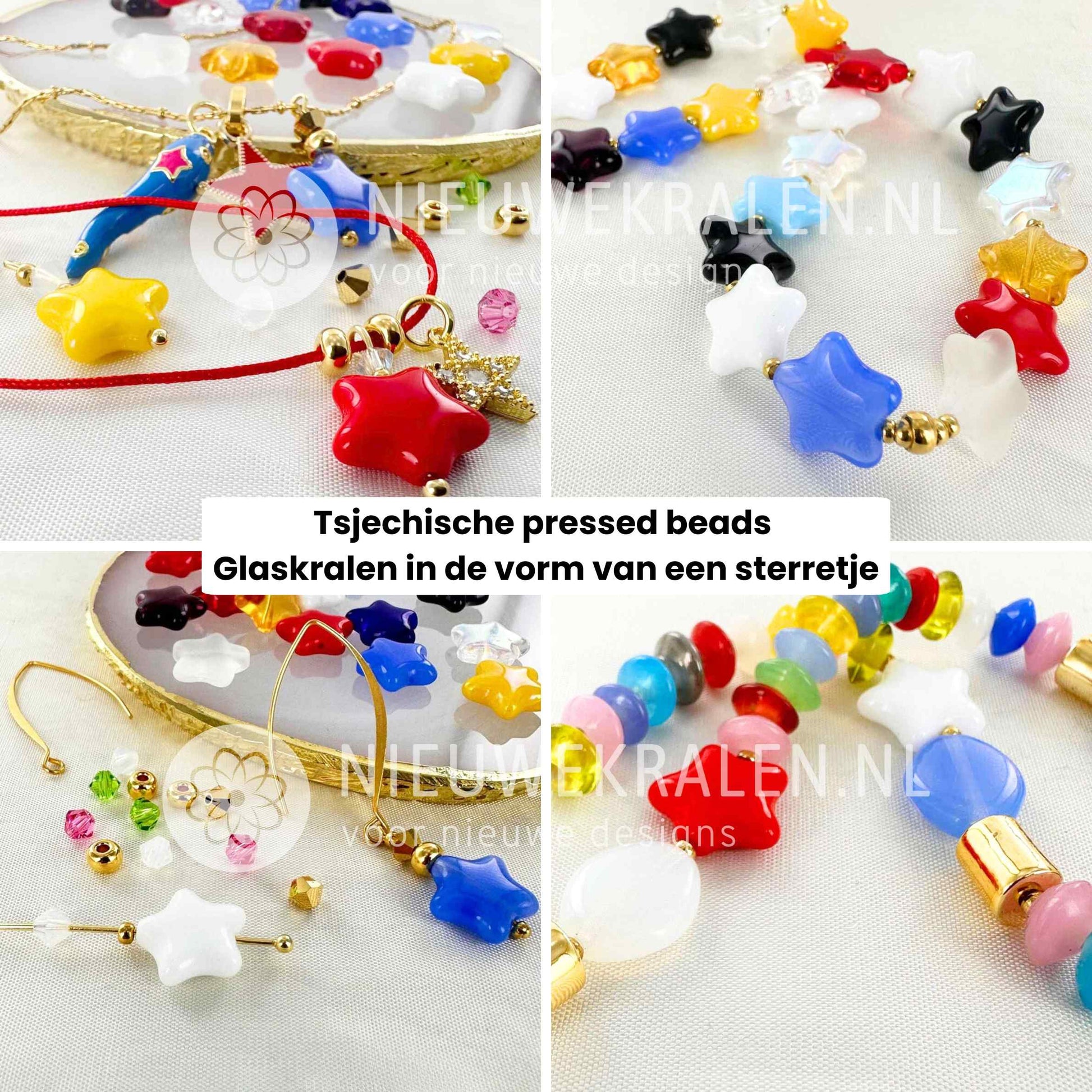 Inspiratie voor sieraden maken met sterretjes glaskralen 12 mm donkerblauw van NieuweKralen.nl.