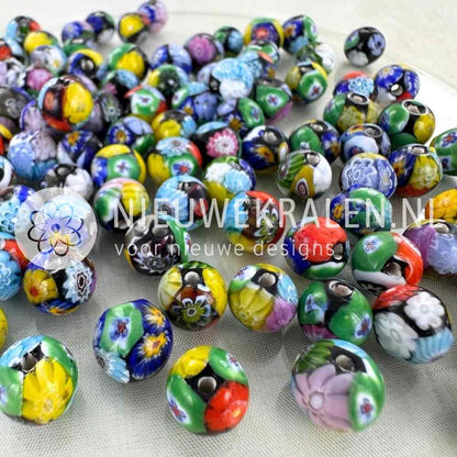 millefiori kralen rond multikleur 8mm handgemaakte glaskralen met bloemmotieven
