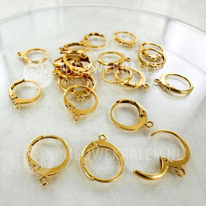 Vergulde oorbellen met brisuresluiting rond 12 mm met oogje voor het maken van oorbellen