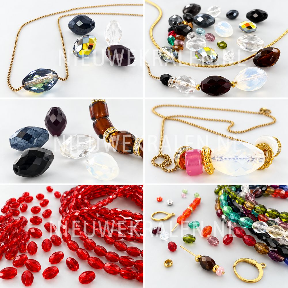 Ovale Fire Polished facet kralen in verschillende kleuren en maten verwerkt in sieraden