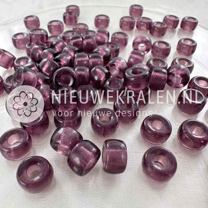 Pony Beads 9mm amethyst – transparant paarse Tsjechische glaskralen met groot rijggat