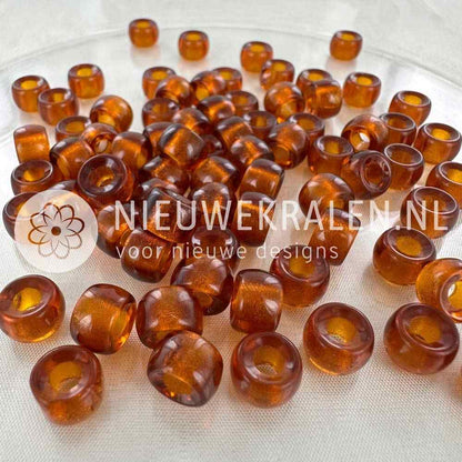 Pony Beads 9mm bruin – transparant amber bruine Tsjechische glaskralen met groot rijggat