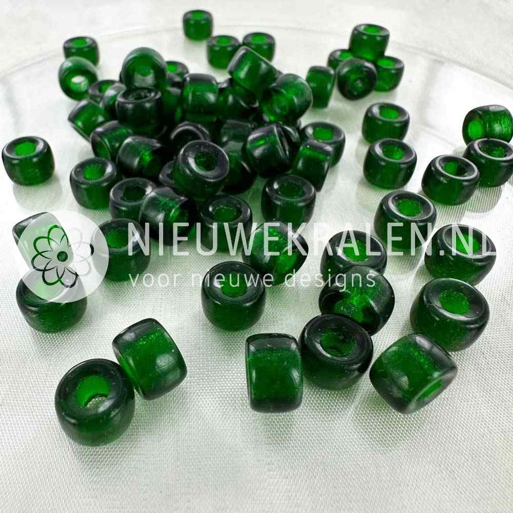 Pony Beads 9mm emerald – transparante groene Tsjechische glaskralen met groot rijggat