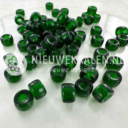 Pony Beads 9mm emerald – transparante groene Tsjechische glaskralen met groot rijggat