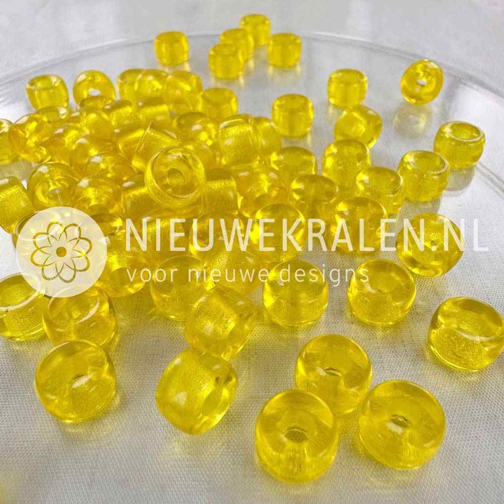 Pony Beads 9mm geel – transparant gele Tsjechische glaskralen met groot rijggat