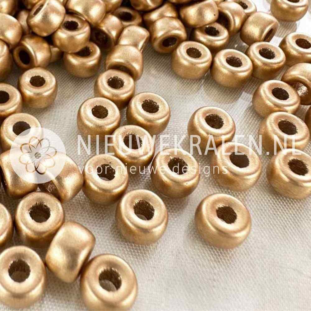 Pony Beads 9mm goud – opaque goudkleurige Tsjechische glaskralen met groot rijggat
