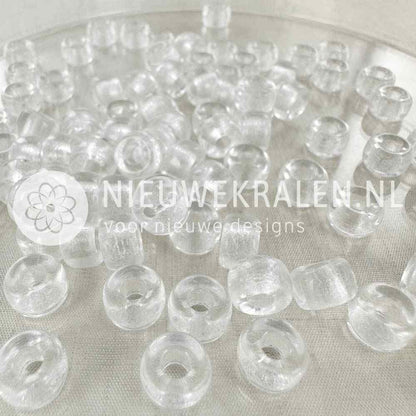 Pony Beads 9mm kristal – transparant helder kristal Tsjechische glaskralen met groot rijggat