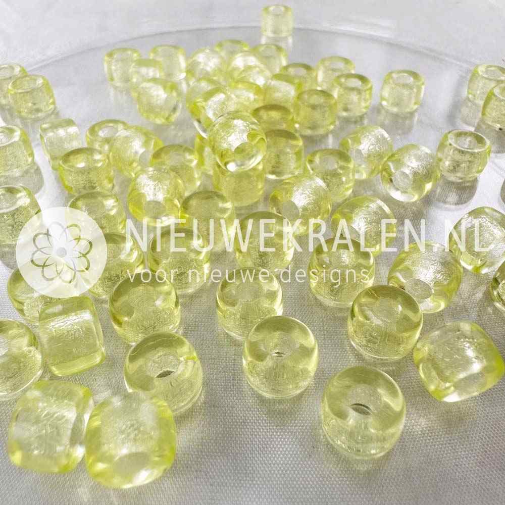 Pony Beads 9mm lemon geel – transparant gele Tsjechische glaskralen met groot rijggat