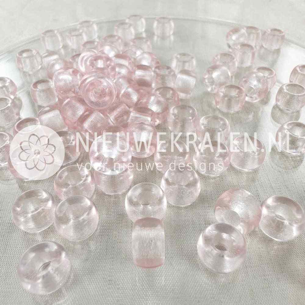 Pony Beads 9mm lichtroze – transparante roze Tsjechische glaskralen met groot rijggat