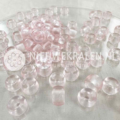 Pony Beads 9mm lichtroze – transparante roze Tsjechische glaskralen met groot rijggat