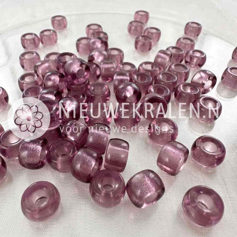 Pony Beads 9mm light amethyst – transparant paarse Tsjechische glaskralen met groot rijggat