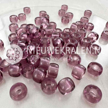 Pony Beads 9mm light amethyst – transparant paarse Tsjechische glaskralen met groot rijggat
