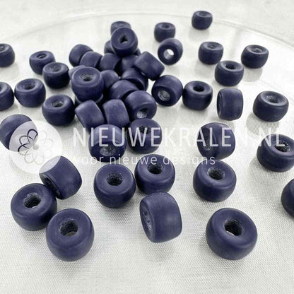 Pony Beads 9mm mat blauw – Tsjechische glaskralen met groot rijggat in de kleur opaque blauw met matte afwerking ondoorzichtig