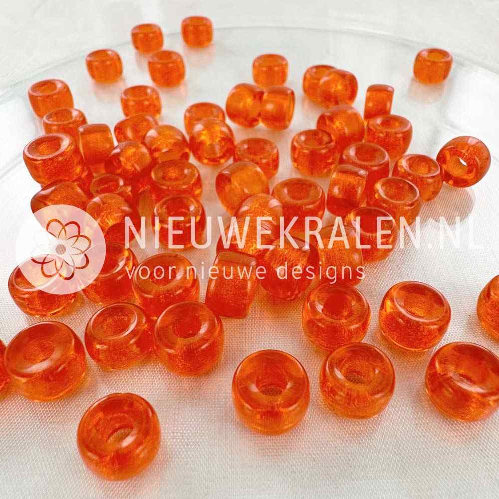 Pony Beads 9mm oranje – transparante oranje Tsjechische glaskralen met groot rijggat