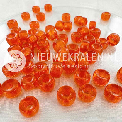 Pony Beads 9mm oranje – transparante oranje Tsjechische glaskralen met groot rijggat