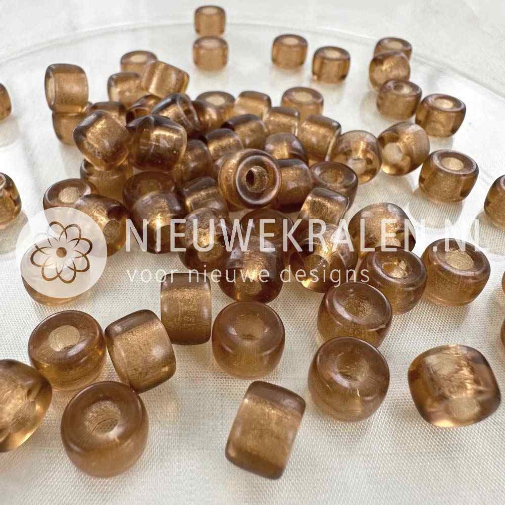 Pony Beads 9mm smokey bruin – transparant bruine Tsjechische glaskralen met groot rijggat