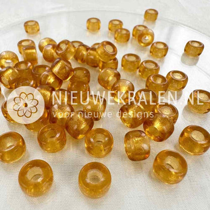 Pony Beads 9mm Topaz – transparant bruine glaskralen uit Tsjechië met groot rijggat