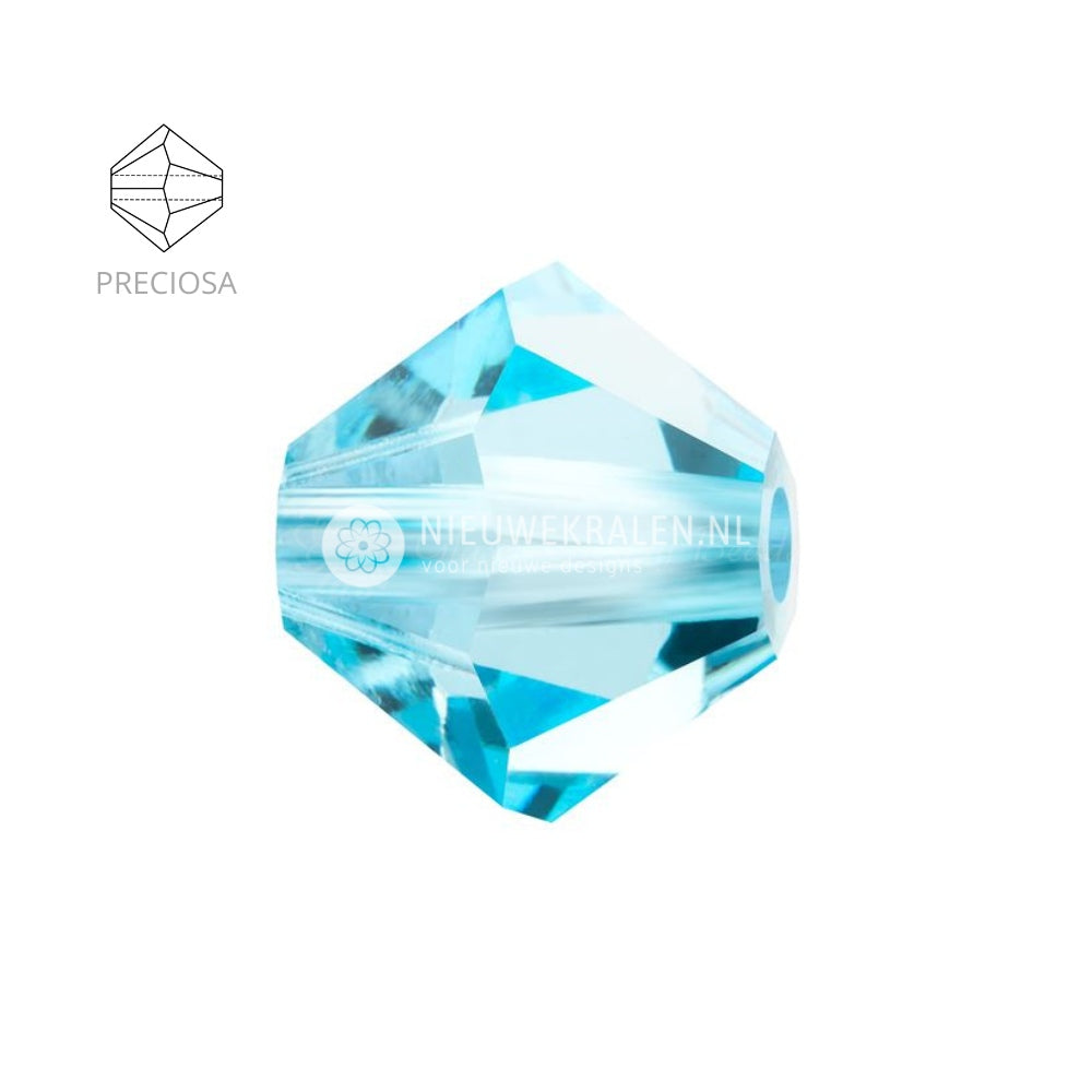 Preciosa bicone kralen 4 mm Aqua Bohemica (60010) – facetgeslepen kristal kralen uit Tsjechië in een frisse, lichtblauwe tint, het beste alternatief voor Swarovski kralen.
