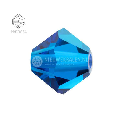 Preciosa bicone kralen 4 mm Capri Blue (60310) – facetgeslepen kristal kralen uit Tsjechië in een heldere, diepe blauwe kleur, het beste alternatief voor Swarovski kralen.