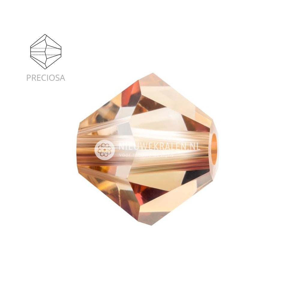 Preciosa bicone kralen 4 mm Crystal Celsian (00030 225 Cel) – facetgeslepen kristal kralen uit Tsjechië in een licht goudbruine tint met een subtiele metallic glans, het beste alternatief voor Swarovski kralen.