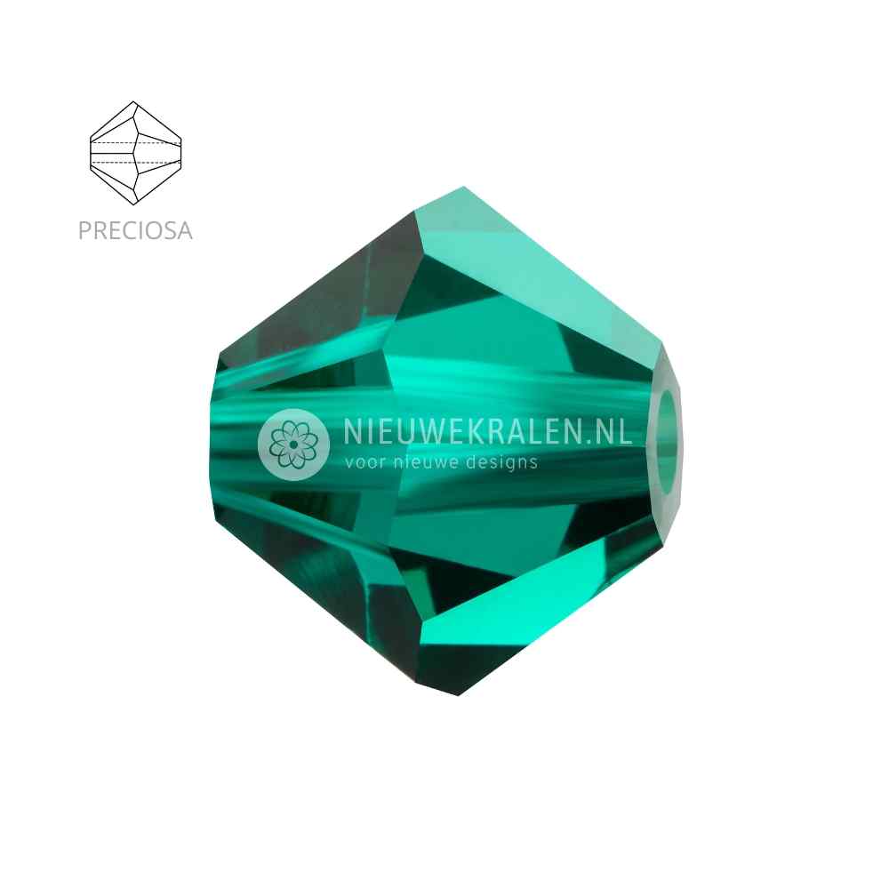 Preciosa bicone kralen 4 mm Emerald (50730) – facetgeslepen kristal kralen uit Tsjechië in een diepe, smaragdgroene tint, het beste alternatief voor Swarovski kralen.