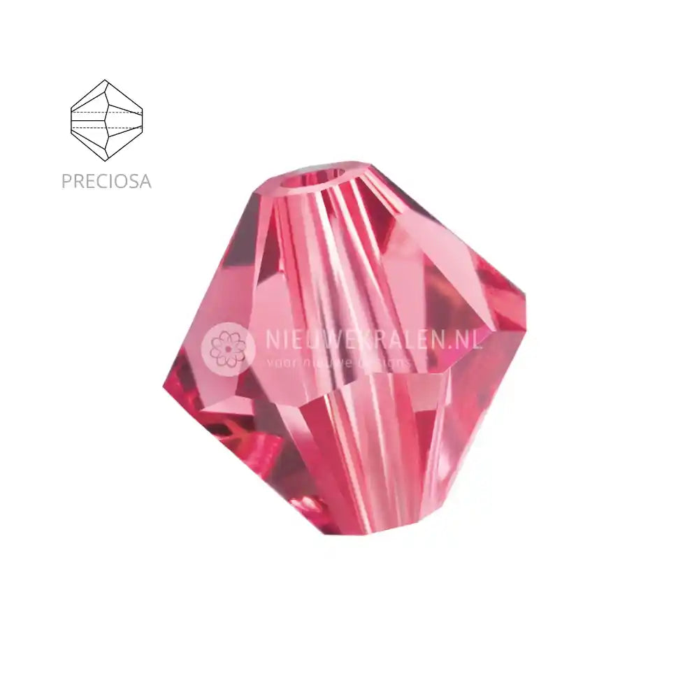 Preciosa bicone kralen 4 mm Indian Pink (70040) – facetgeslepen kristal kralen uit Tsjechië in een klassieke roze tint, het beste alternatief voor Swarovski kralen.