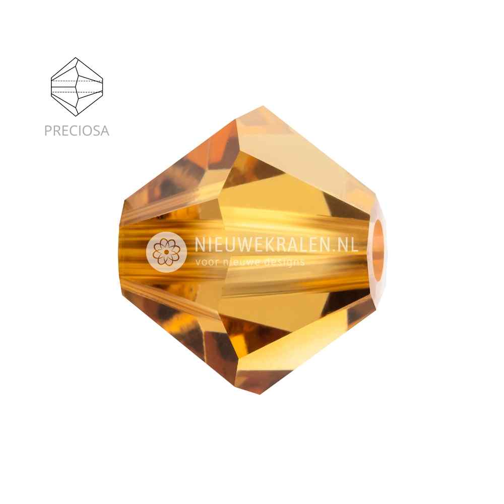Preciosa bicone kralen 4 mm Light Colorado Topaz (10330) – facetgeslepen kristal kralen uit Tsjechië in een warme, bruine tint met een zachte gouden gloed, het beste alternatief voor Swarovski kralen.