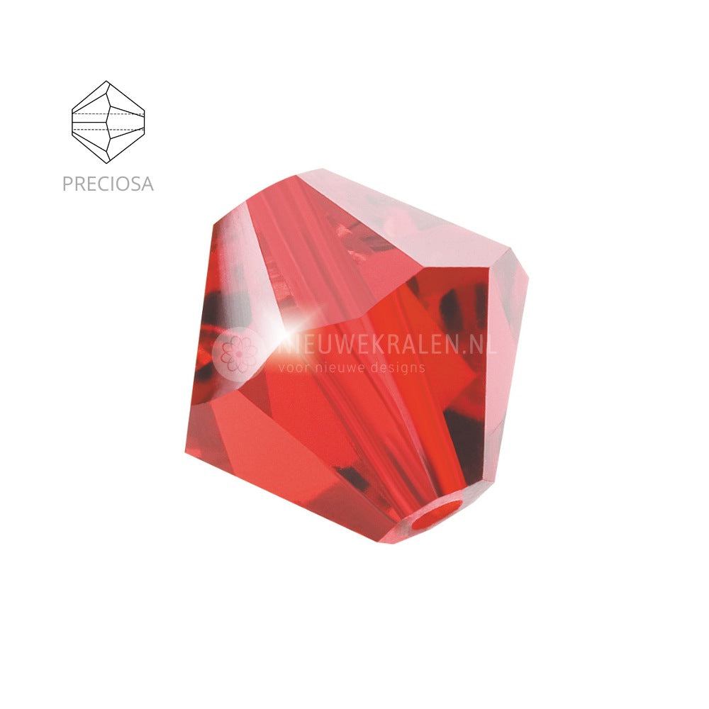 Preciosa bicone kralen 4 mm Light Siam (90070) – facetgeslepen kristal kralen uit Tsjechië in een lichtrode tint, het beste alternatief voor Swarovski kralen.