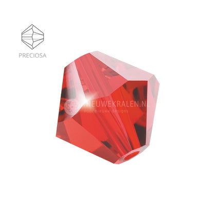 Preciosa bicone kralen 4 mm Light Siam (90070) – facetgeslepen kristal kralen uit Tsjechië in een lichtrode tint, het beste alternatief voor Swarovski kralen.