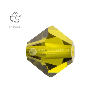 Preciosa bicone kralen 4 mm Olivine (50230) – facetgeslepen kristal kralen uit Tsjechië in een groene, mosgroene tint, het beste alternatief voor Swarovski kralen.