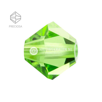 Preciosa bicone kralen 4 mm Peridot (50520) – facetgeslepen kristal kralen uit Tsjechië in een frisgroene tint, het beste alternatief voor Swarovski kralen.