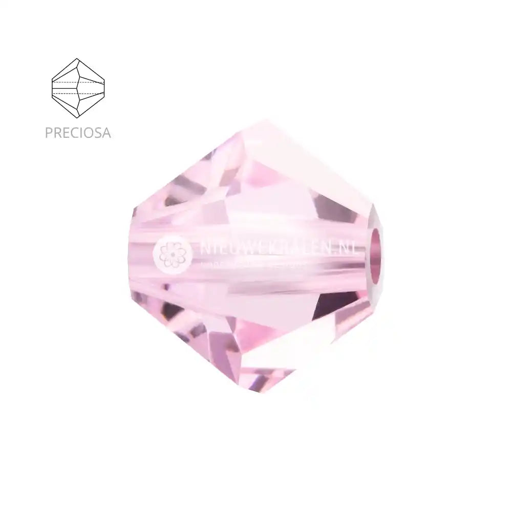 Preciosa bicone kralen 4 mm Pink Sapphire (70220) – facetgeslepen kristal kralen uit Tsjechië in een heldere, roze tint, het beste alternatief voor Swarovski kralen.