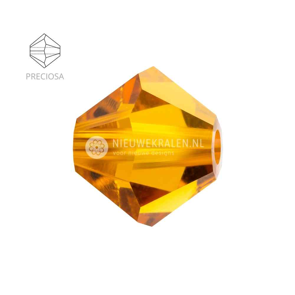 Preciosa bicone kralen 4 mm Topaz (10070) – facetgeslepen kristal kralen uit Tsjechië in een warme, goudbruine tint, het beste alternatief voor Swarovski.